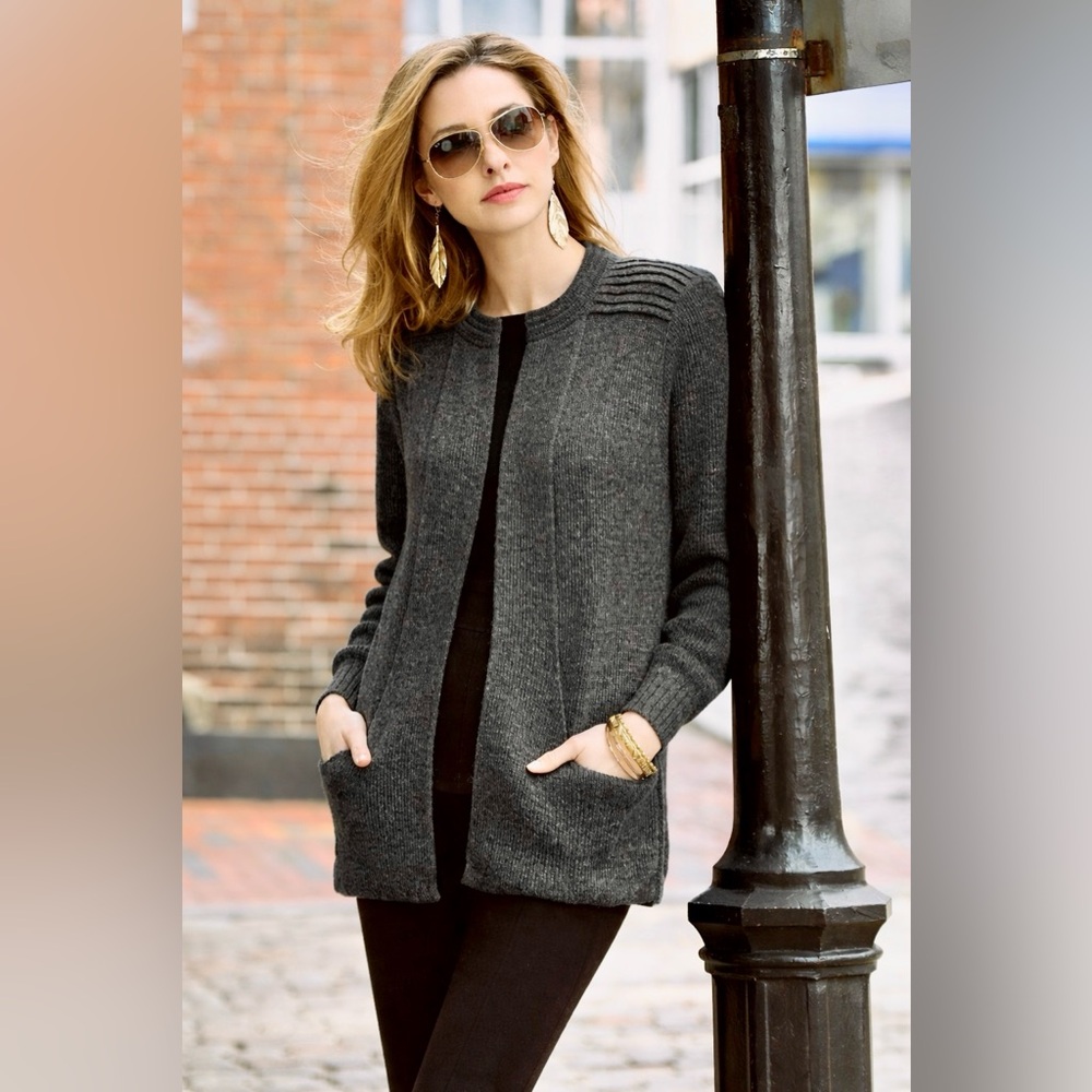 Peruvian Link Ebel Alpaca Sweater Open Front Cardigan Grey Charcoal Size OS